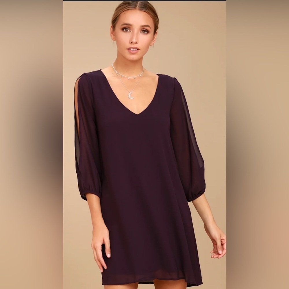 Lulus Shifting Dears Plum Purple Long Sleeve Dress size S new with tag
